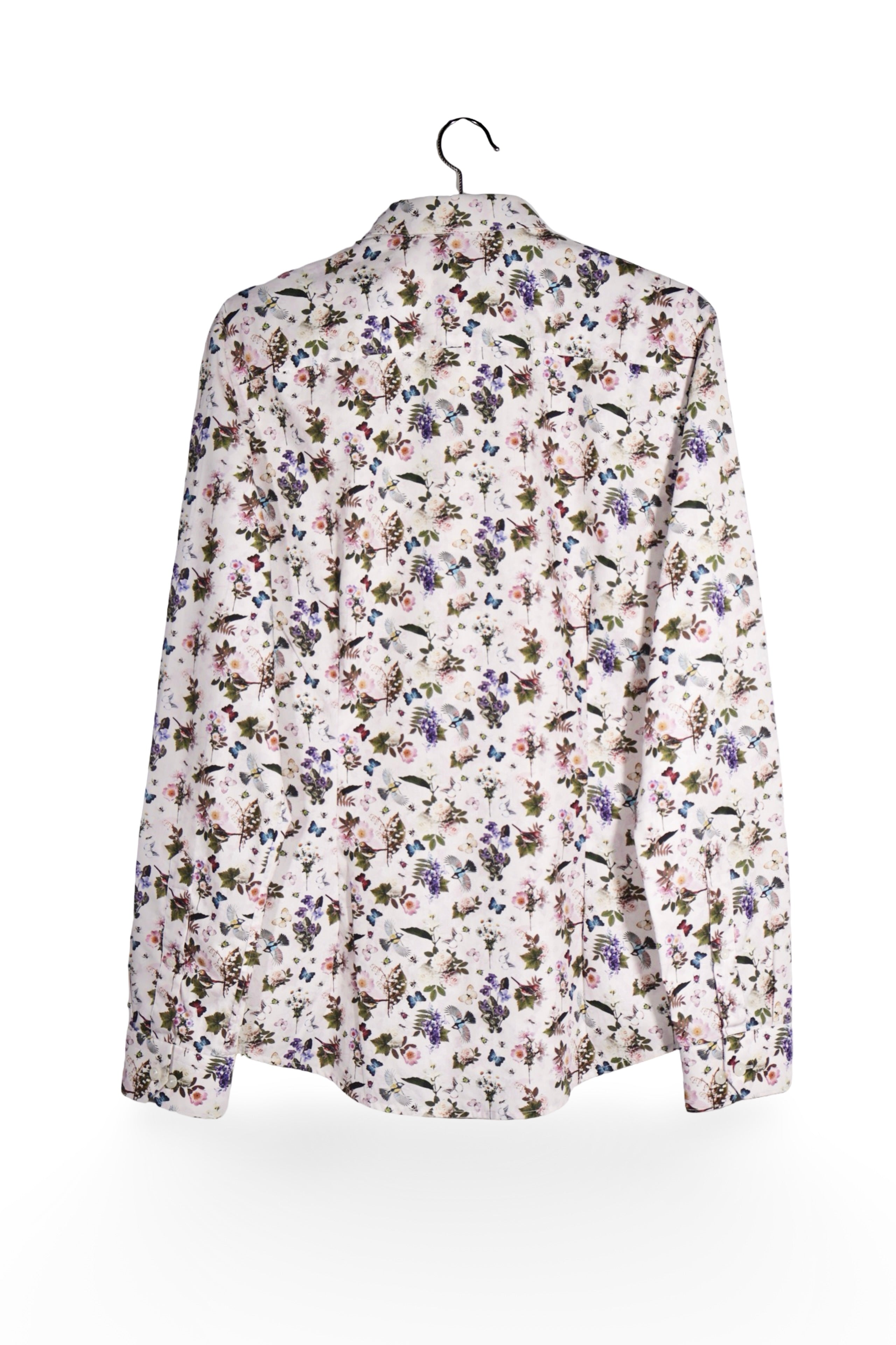 Cămașă - Eton alb cu imprimeu floral fin – M – Bărbați - spate