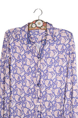 Cămașă - Premium albastru cu imprimeu paisley crem – L – Femei - detaliu