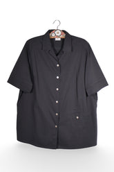 Cămașă - Vintage neagră, amplă, cu mânecă scurtă – XL – Femei - fata