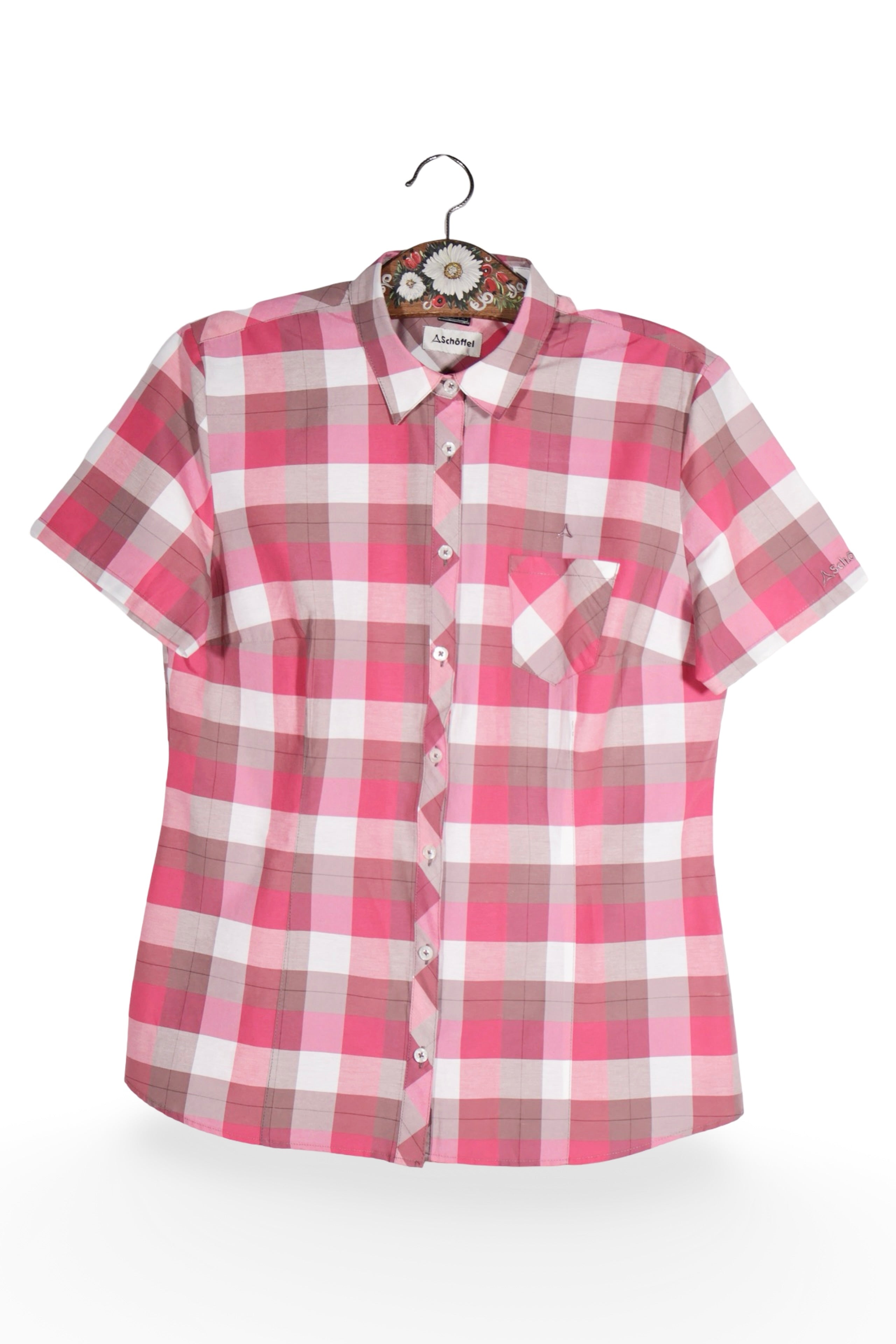 Cămașă - Schoffel carouri roz din bumbac – L – Femei - fata