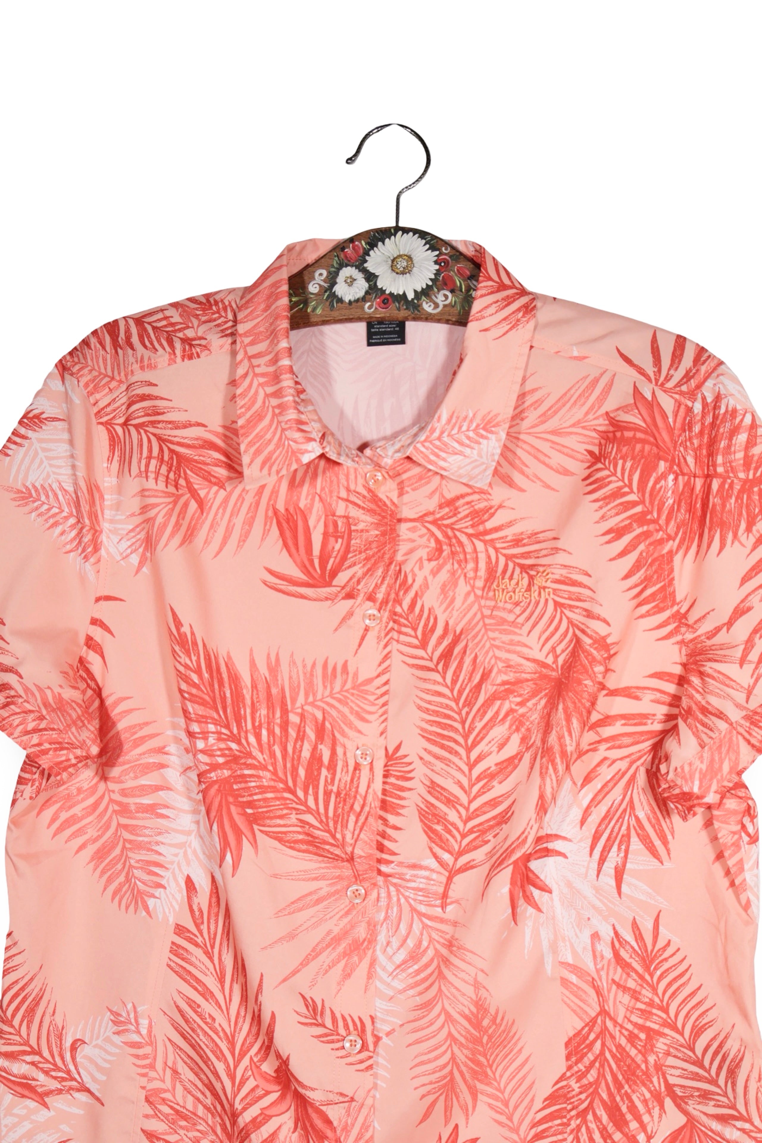 Cămașă - Jack Wolfskin camasa roz piersica cu imprimeu tropical – XL – Femei - detaliu