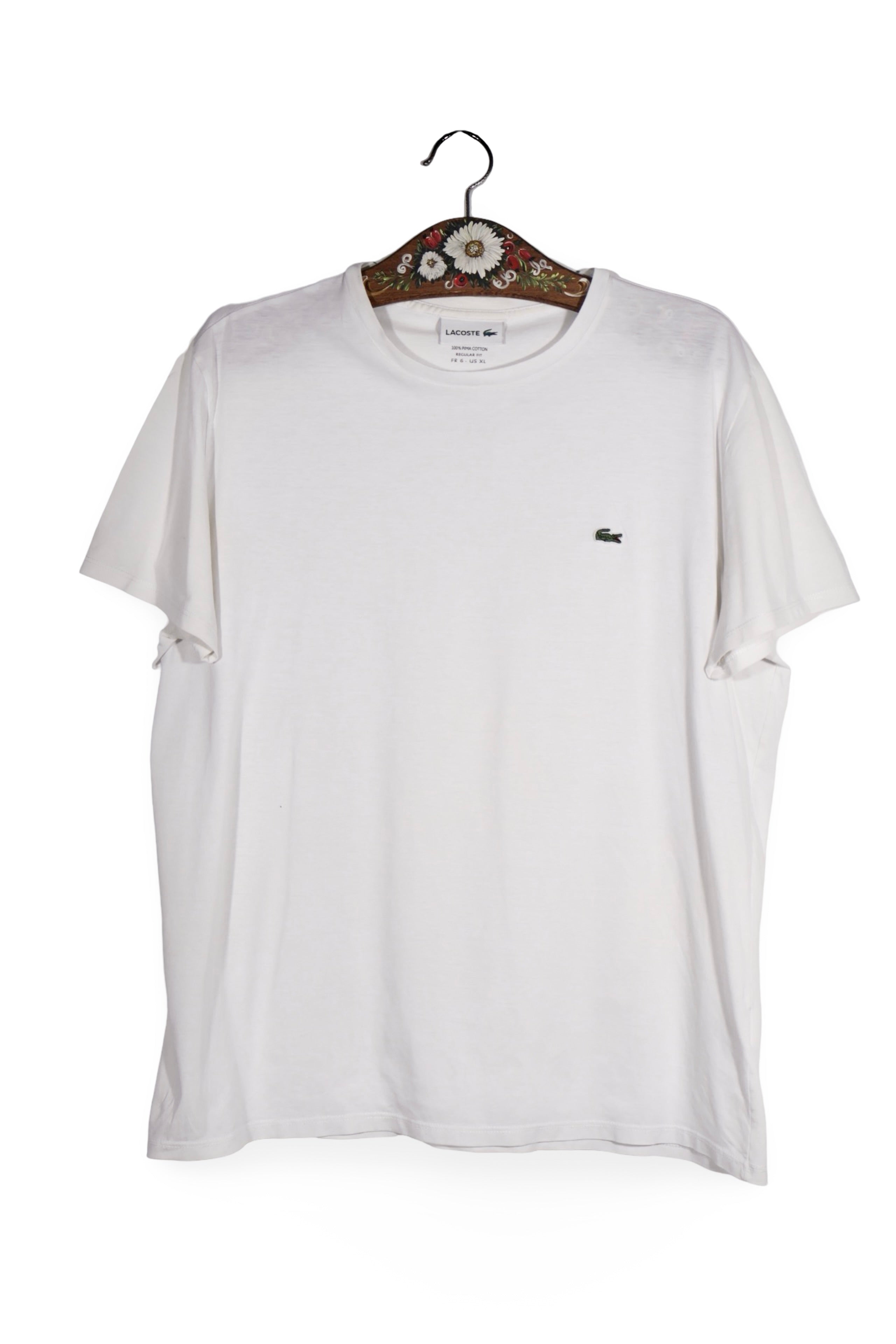 Tricou - LACOSTE alb din bumbac cu logo brodat – XL – Femei - fata