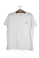 Tricou - LACOSTE alb din bumbac cu logo brodat – XL – Femei - fata