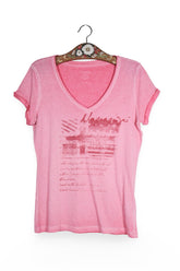 Tricou - Napapijri roz spalacit cu imprimeu frontal – M – Femei - fata
