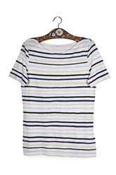 Tricou - Marc O'Polo alb cu dungi marine texturate – L – Femei - fata