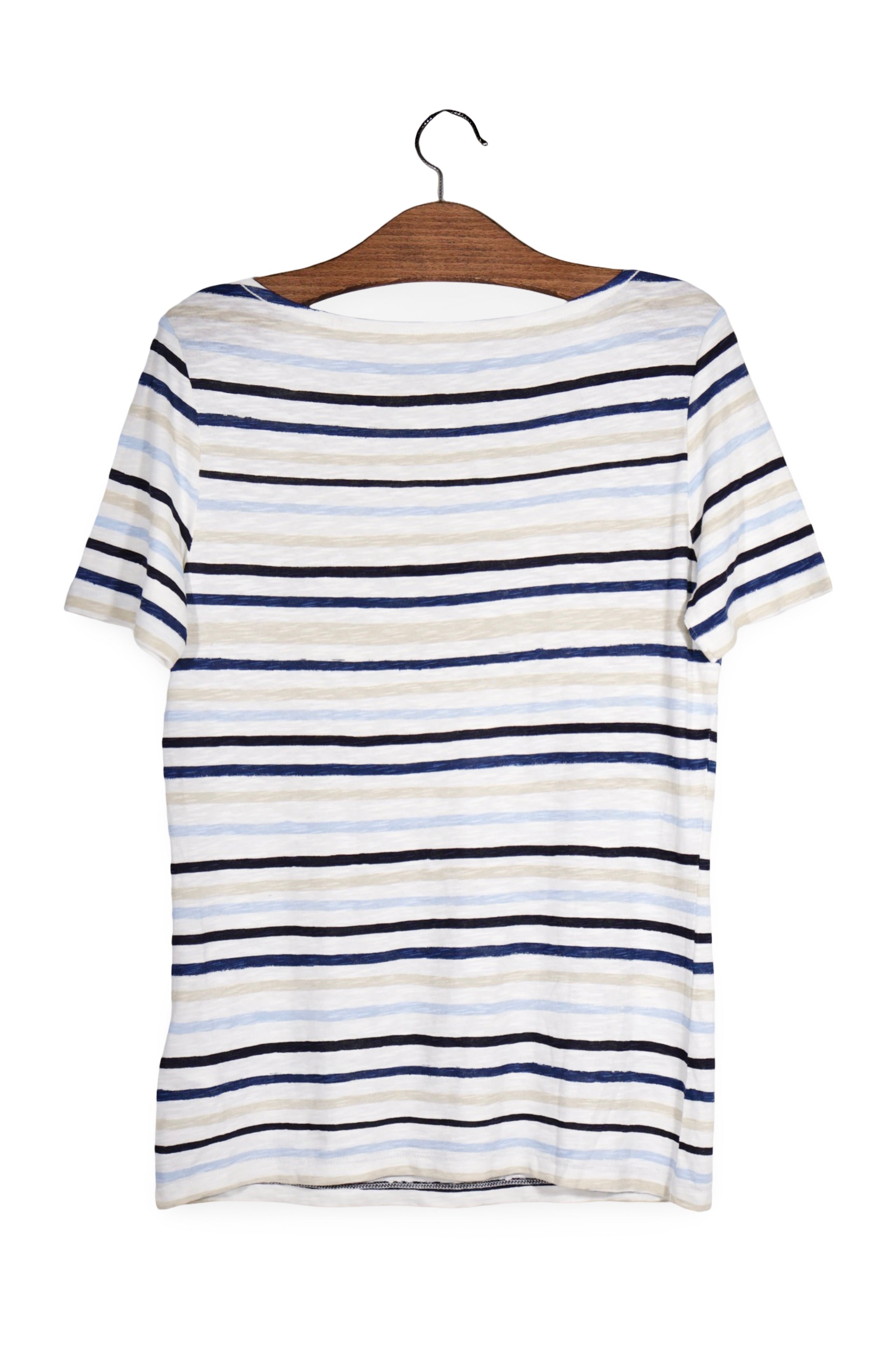 Tricou - Marc O'Polo alb cu dungi marine texturate – L – Femei - spate
