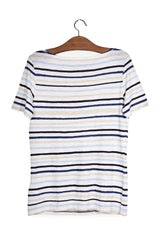 Tricou - Marc O'Polo alb cu dungi marine texturate – L – Femei - spate