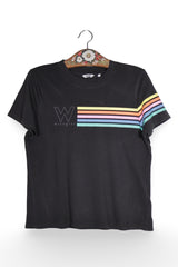 Tricou - Wrangler negru cu dungi multicolore pe maneca – S – Femei - fata