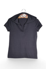 Top - Escada negru cu gluga si decolteu adanc – S – Femei - fata