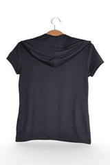 Top - Escada negru cu gluga si decolteu adanc – S – Femei - spate