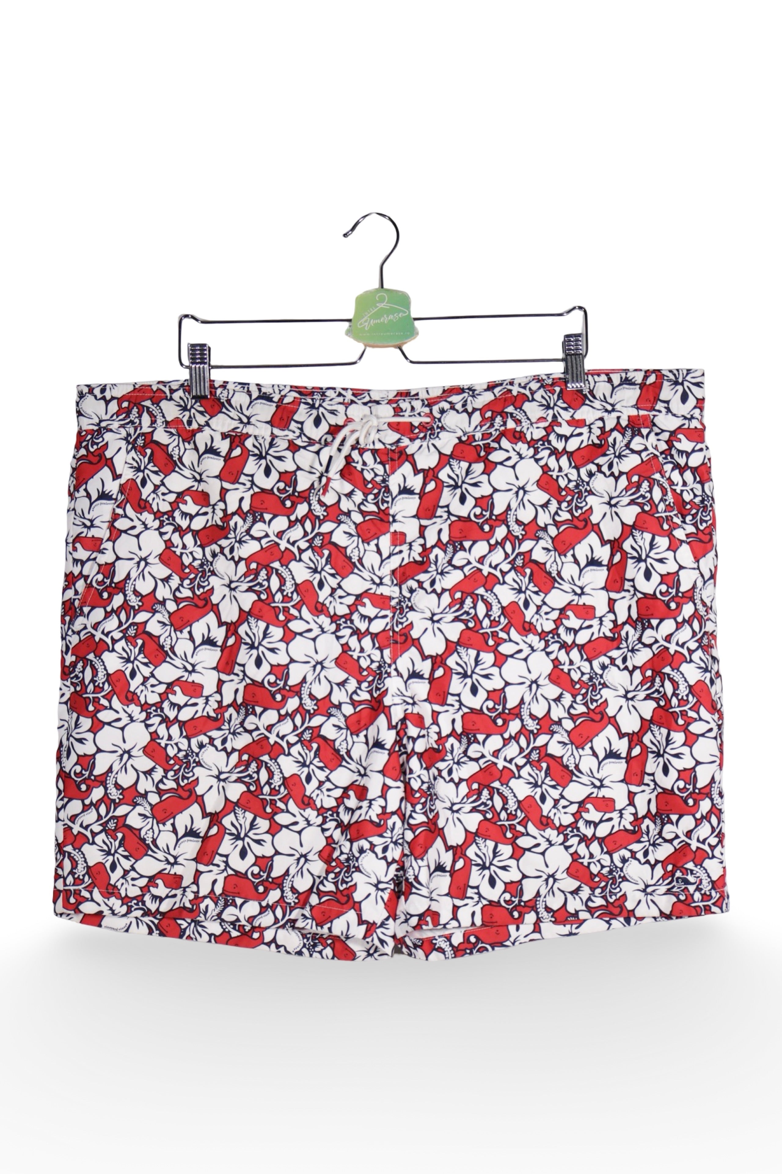 Pantaloni scurți - Vintage boardshorts albe cu imprimeu tropical – XL – Bărbați - fata