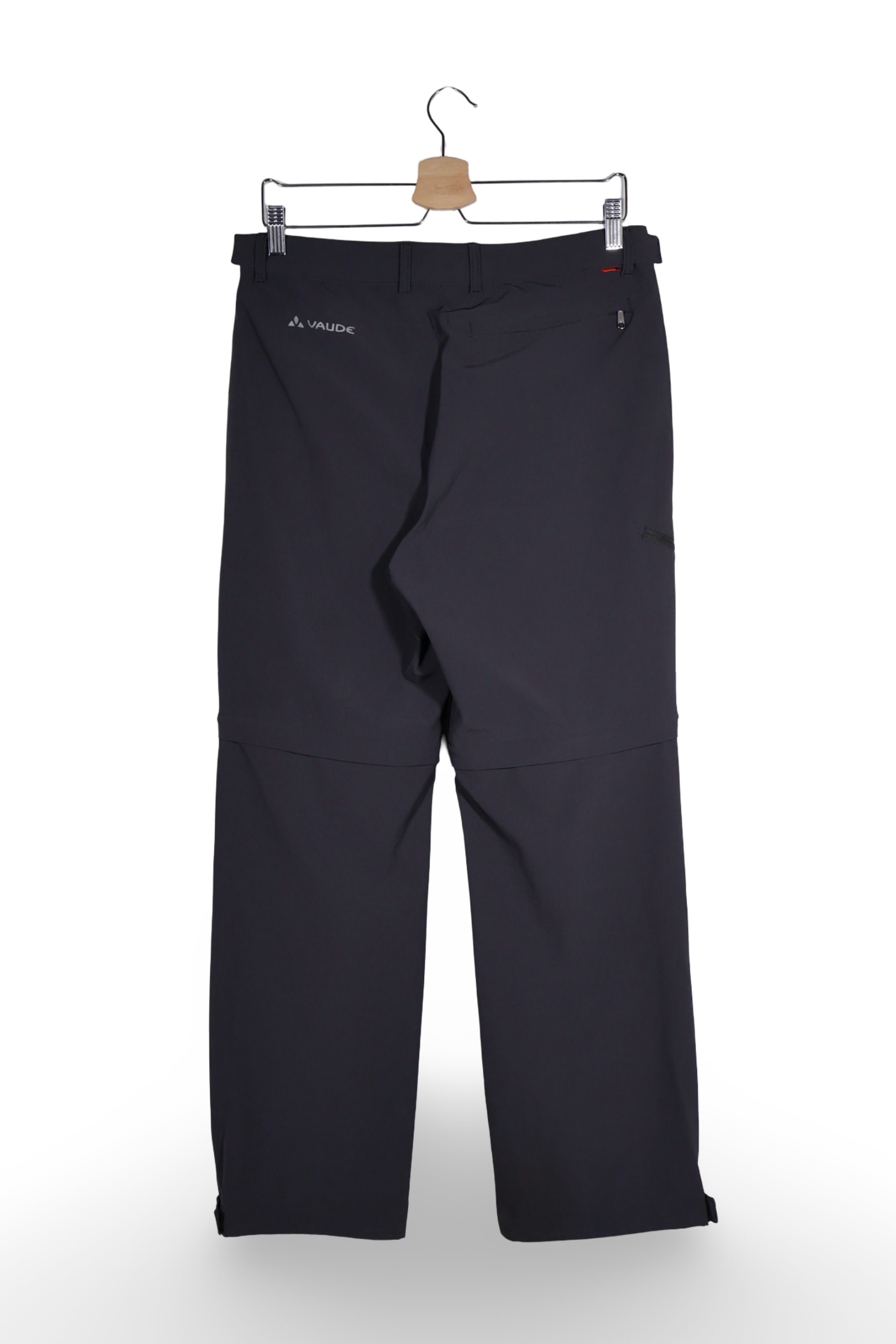 Pantaloni - Vaude tehnici negri, elastici, cu buzunare cu fermoar – S – Bărbați - spate