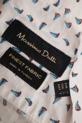 Eticheta marime si compozitie (rotita dreapta) - Cămașă - Massimo Dutti alb cu imprimeu geometric fin – L – Bărbați
