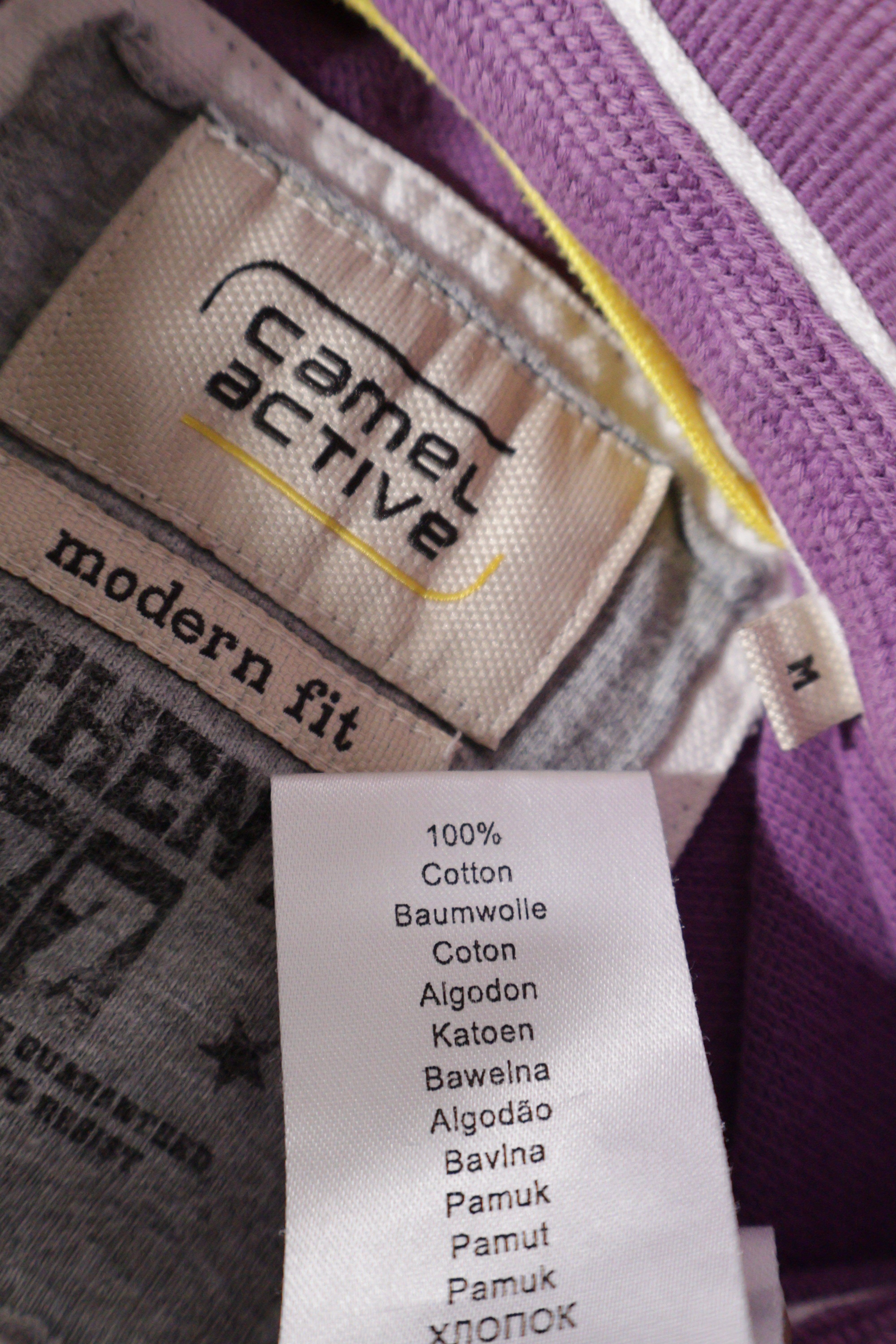 Eticheta marime si compozitie (rotita dreapta) - Tricou - Camel polo mov din bumbac – M – Bărbați