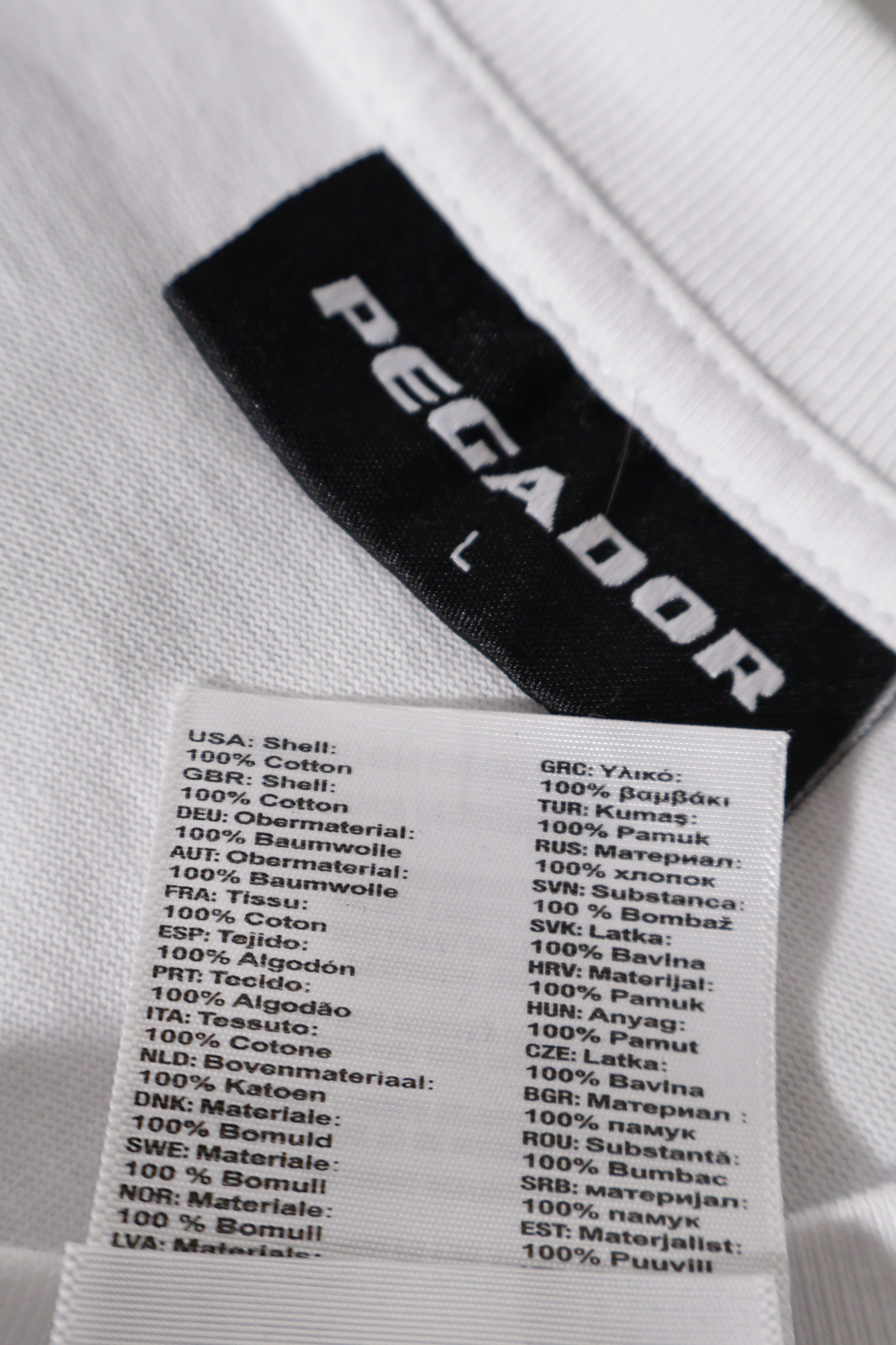 Eticheta marime si compozitie (rotita dreapta) - Tricou - Premium alb cu imprimeu grafic la spate – L – Bărbați