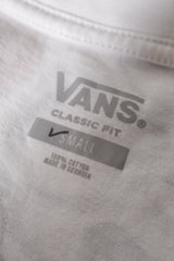 Eticheta marime si compozitie (rotita dreapta) - Tricou - VANS alb cu print grafic pe piept si spate – S – Femei