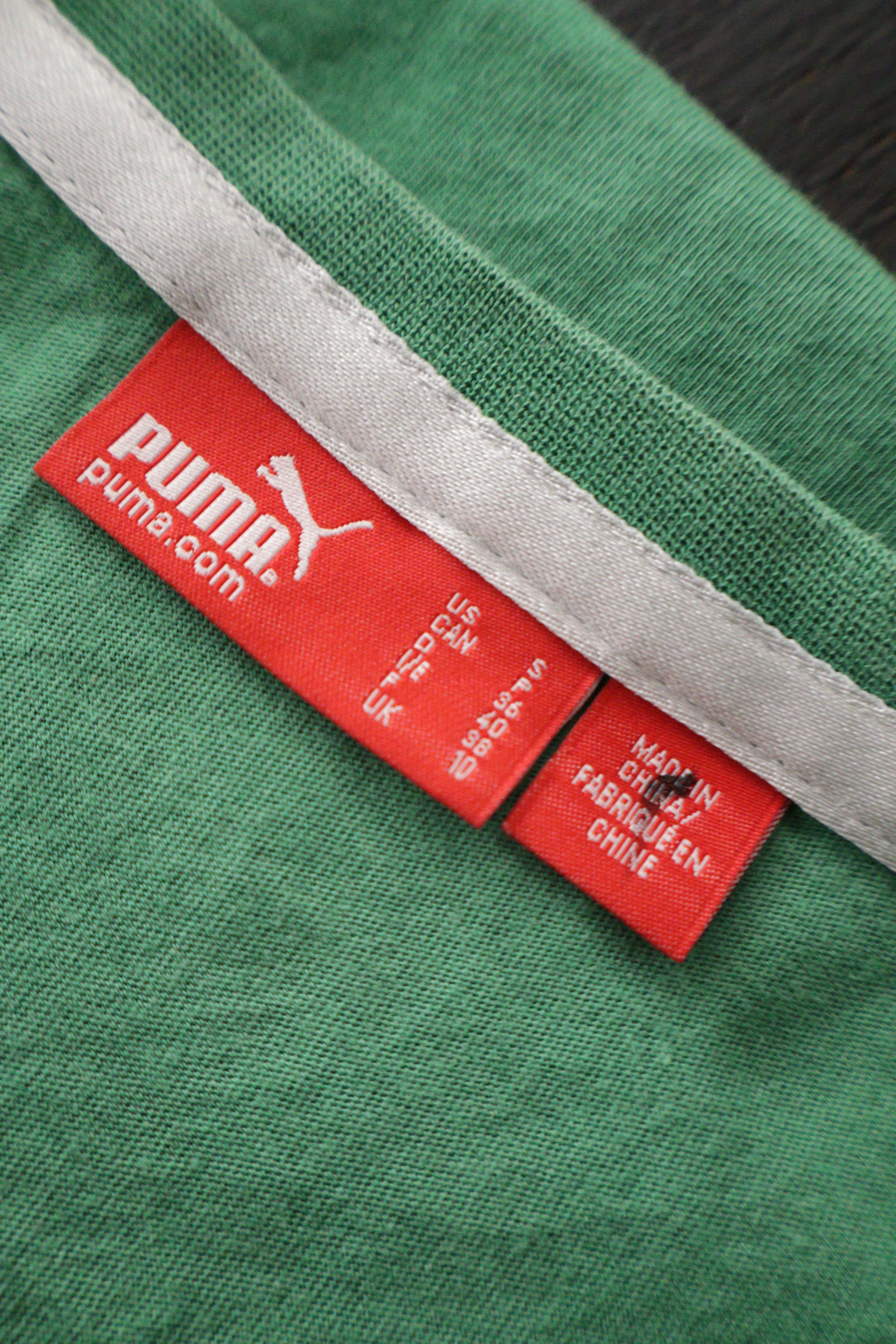 Eticheta marime si compozitie (rotita dreapta) - Tricou - PUMA verde menta din bumbac cu croiala slim – M – Femei