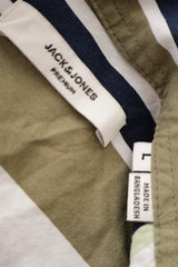 Eticheta marime si compozitie (rotita dreapta) - Cămașă - JACK&JONES albă cu dungi verticale din bumbac – L – Bărbați