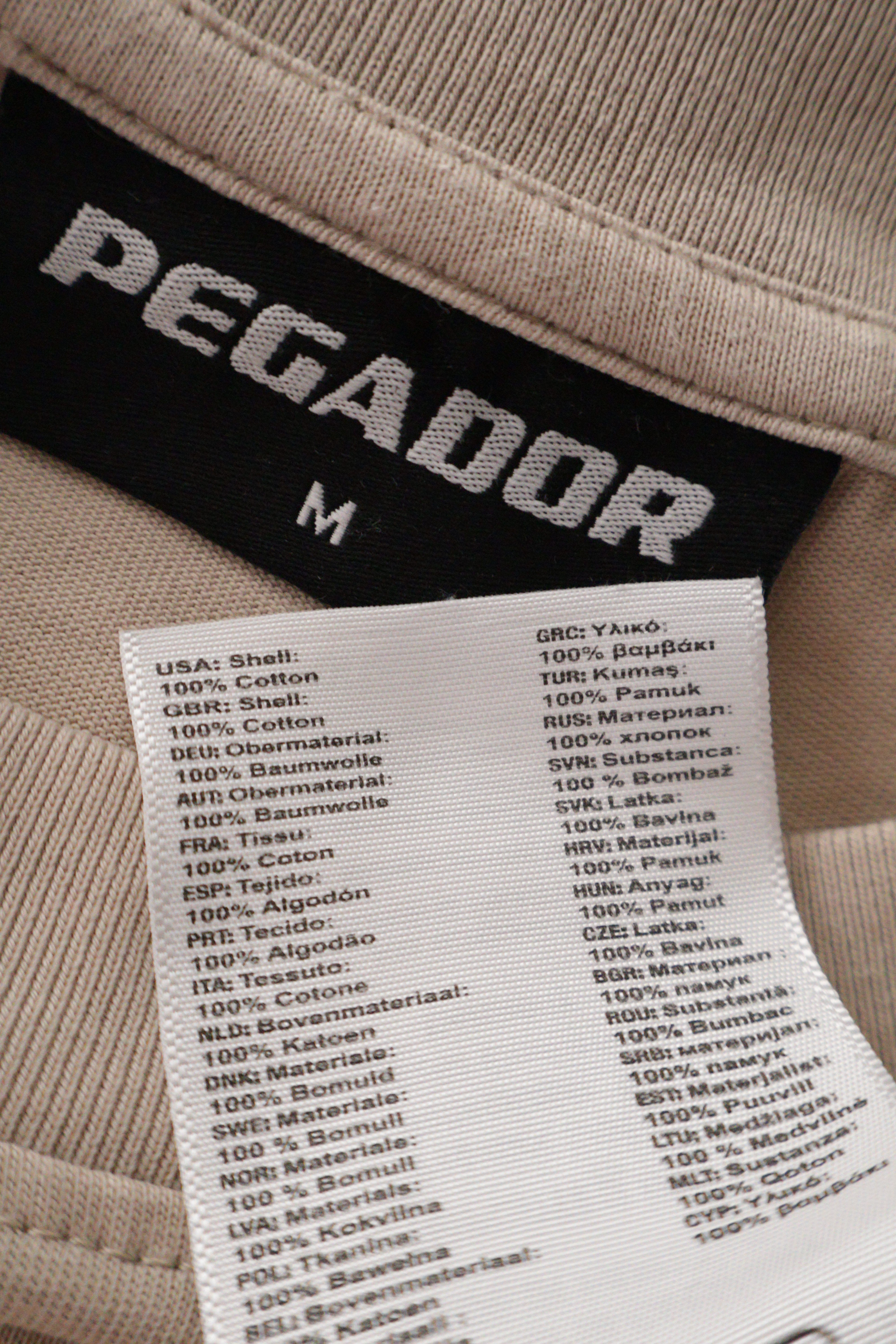 Eticheta marime si compozitie (rotita dreapta) - Tricou - Premium bej din bumbac cu print minimalist – M – Bărbați