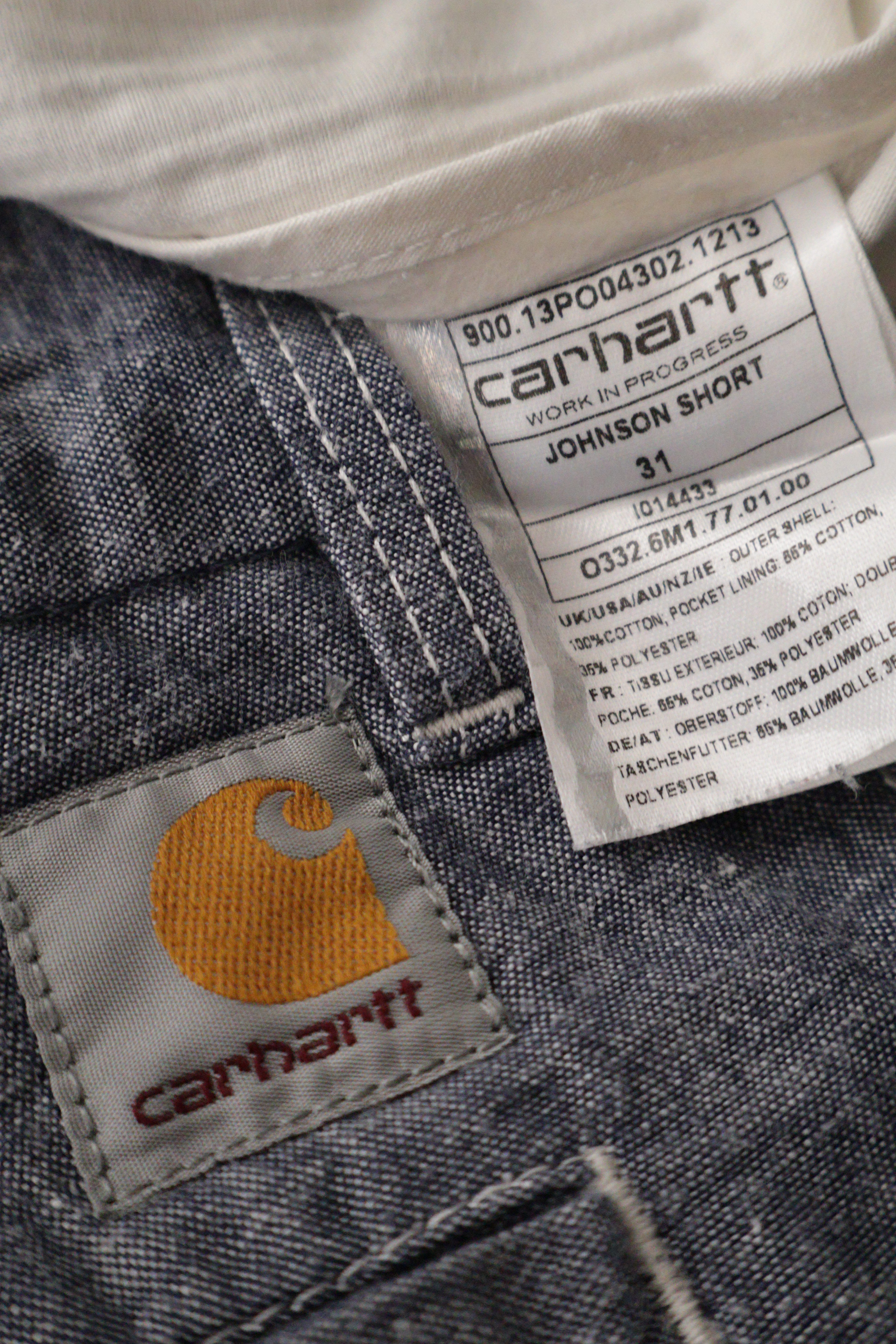 Eticheta marime si compozitie (rotita dreapta) - Pantaloni scurți - Carhartt gri-albaștri din bumbac cu croială lejeră – S – Bărbați