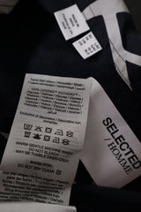 Eticheta marime si compozitie (rotita dreapta) - Cămașă - SELECTED HOMME bleumarin din viscoza cu imprimeu grafic alb – L – Bărbați