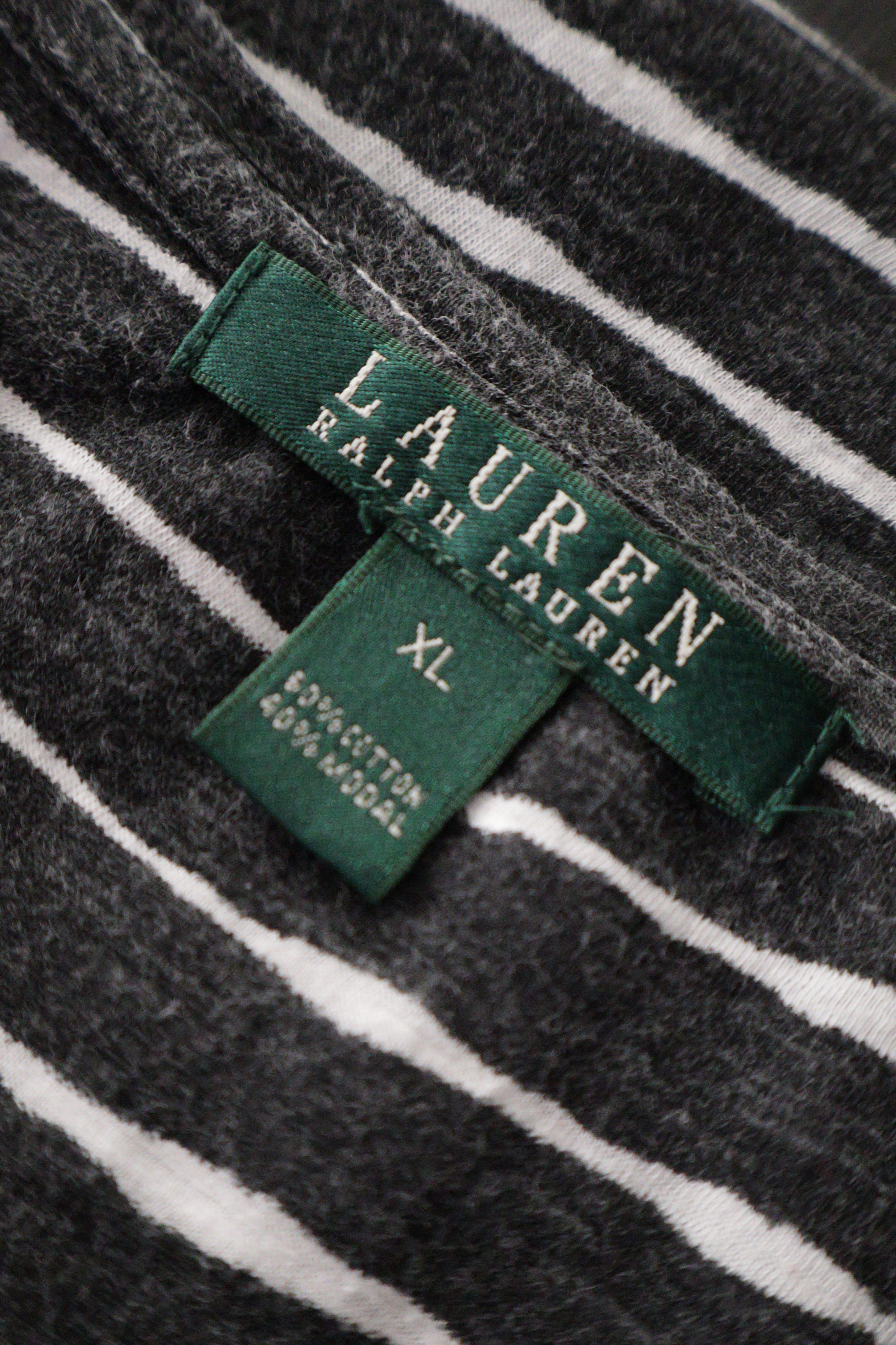 Eticheta marime si compozitie (rotita dreapta) - Bluză - Ralph Lauren neagra in dungi albe cu croiala lejera – XL – Femei