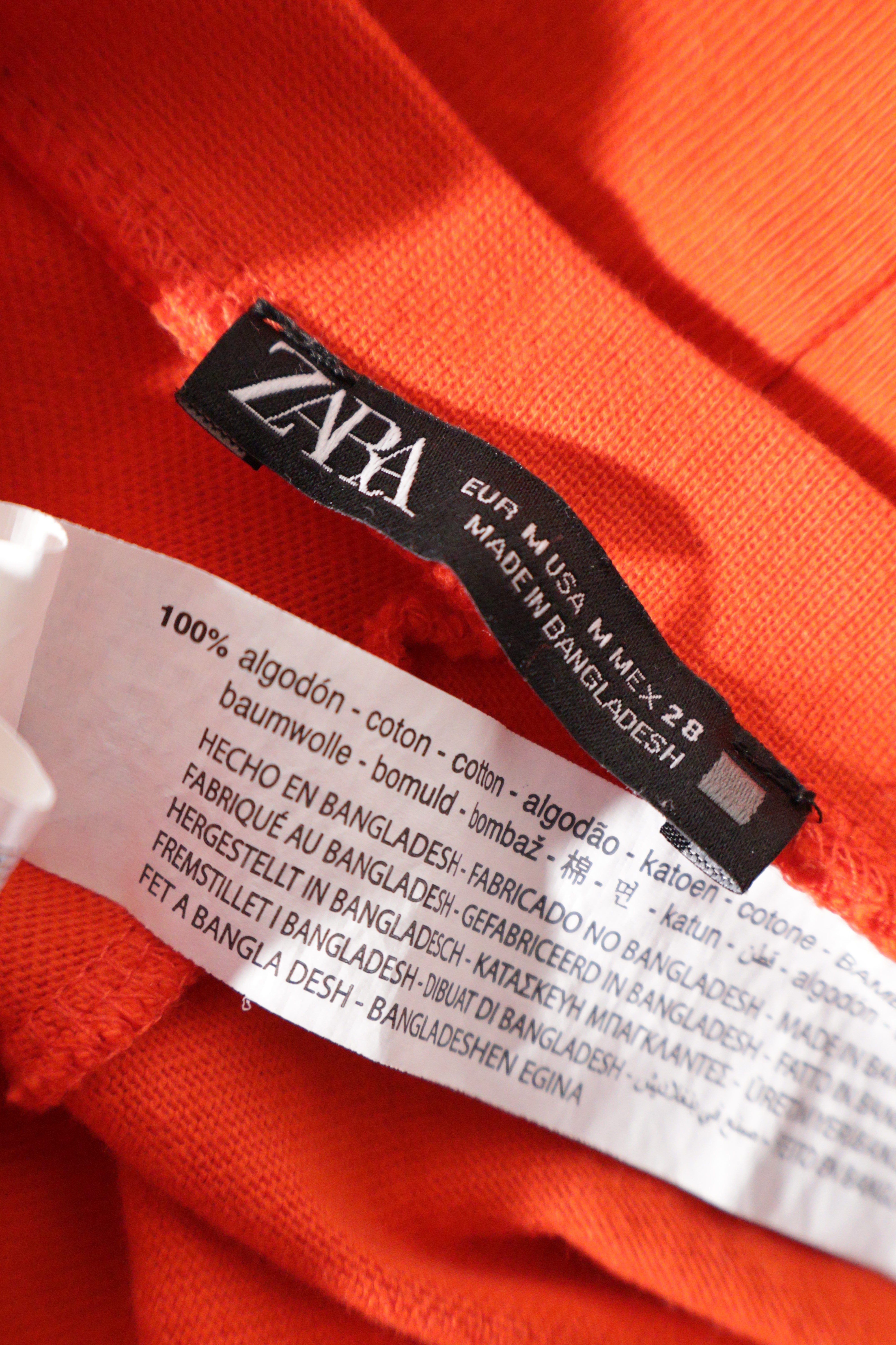 Eticheta marime si compozitie (rotita dreapta) - Tricou - Zara portocaliu din bumbac cu decolteu in V – M – Femei