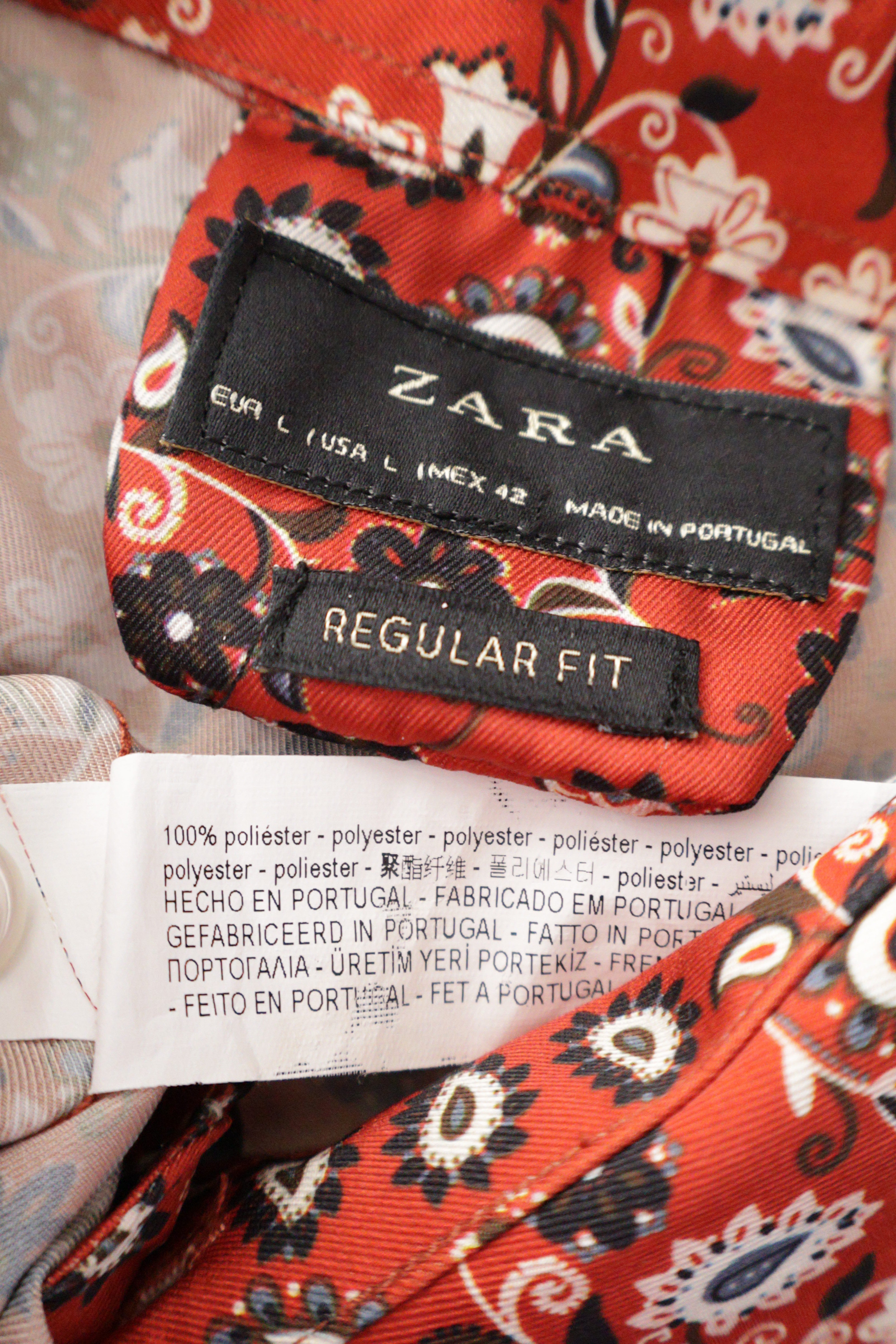 Eticheta marime si compozitie (rotita dreapta) - Cămașă - ZARA caramiziu cu imprimeu floral-paisley – L – Bărbați