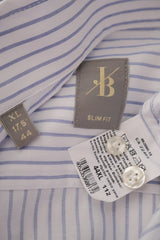 Eticheta marime si compozitie (rotita dreapta) - Cămașă - Jacques Britt albă cu dungi albastre și croială slim fit – XL – Bărbați