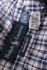 Eticheta marime si compozitie (rotita dreapta) - Cămașă - RALPH LAUREN albă cu carouri bleumarin și roșii, din bumbac – XL – Bărbați
