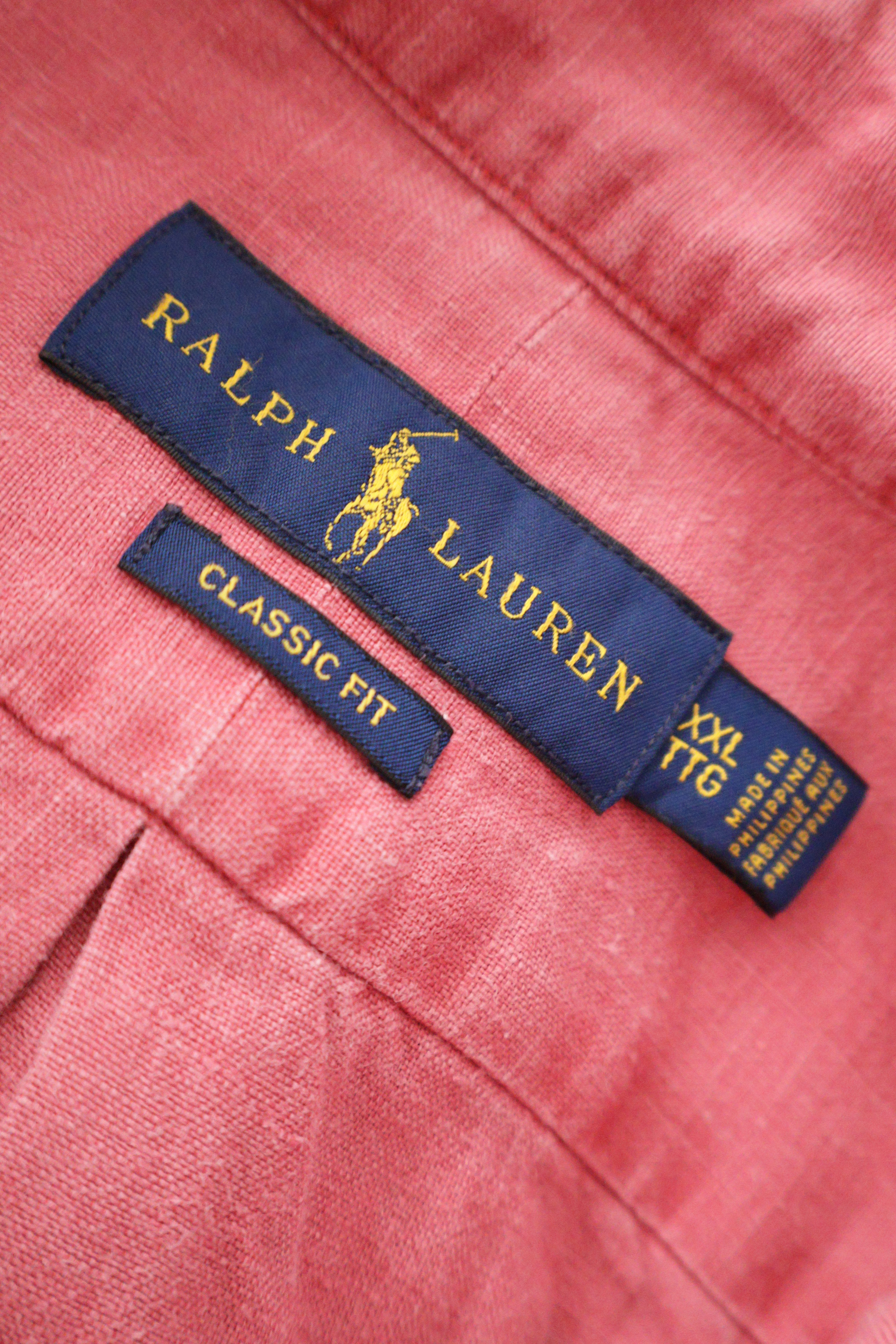 Eticheta marime si compozitie (rotita dreapta) - Cămașă - RALPH LAUREN roz din bumbac cu croială clasică – XXL – Bărbați