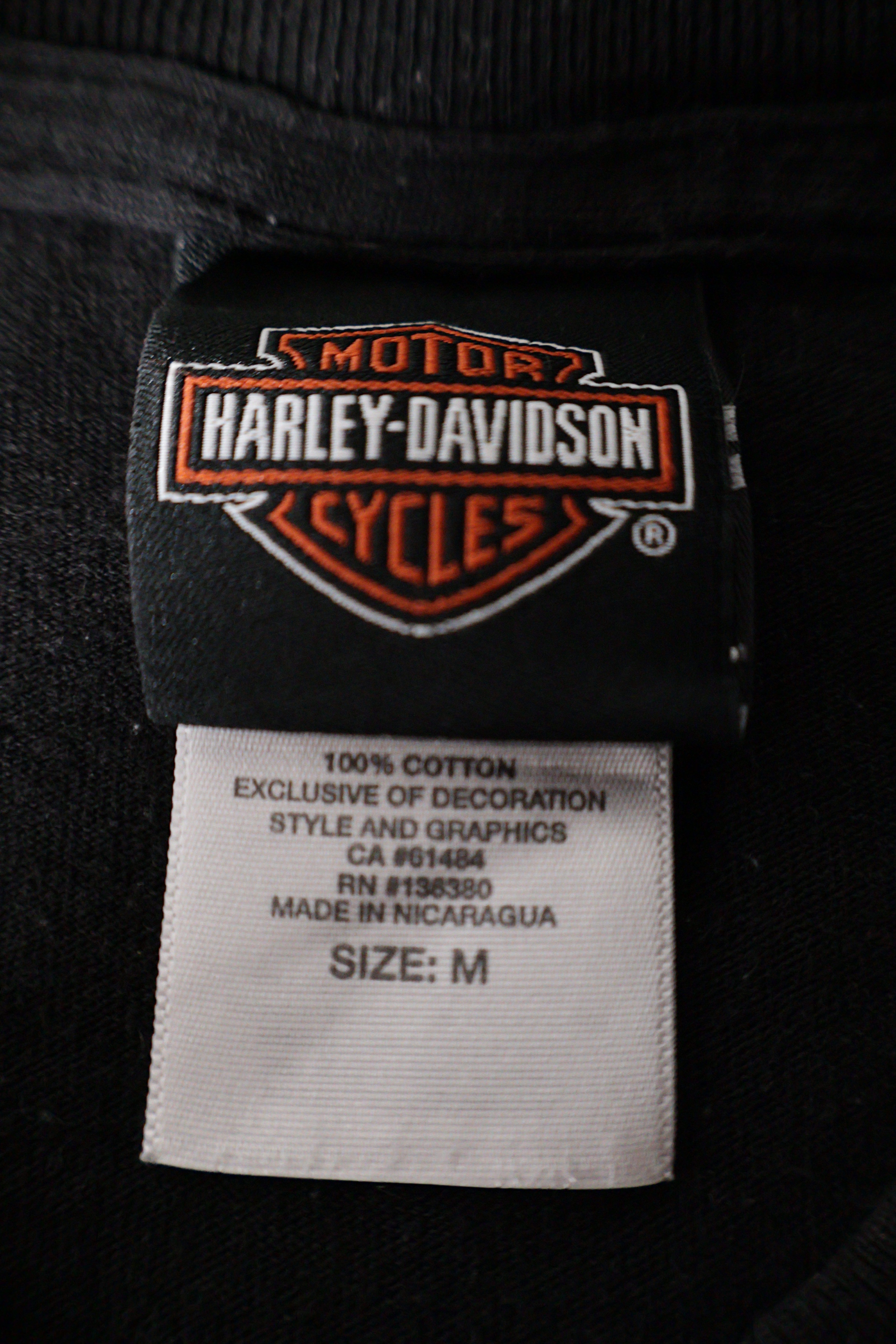 Eticheta marime si compozitie (rotita dreapta) - Tricou - Harley-Davidson negru din bumbac cu print grafic – M – Bărbați