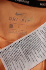 Eticheta marime si compozitie (rotita dreapta) - Top - NIKE portocaliu piersică din material tehnic, cu croială sport – L – Bărbați