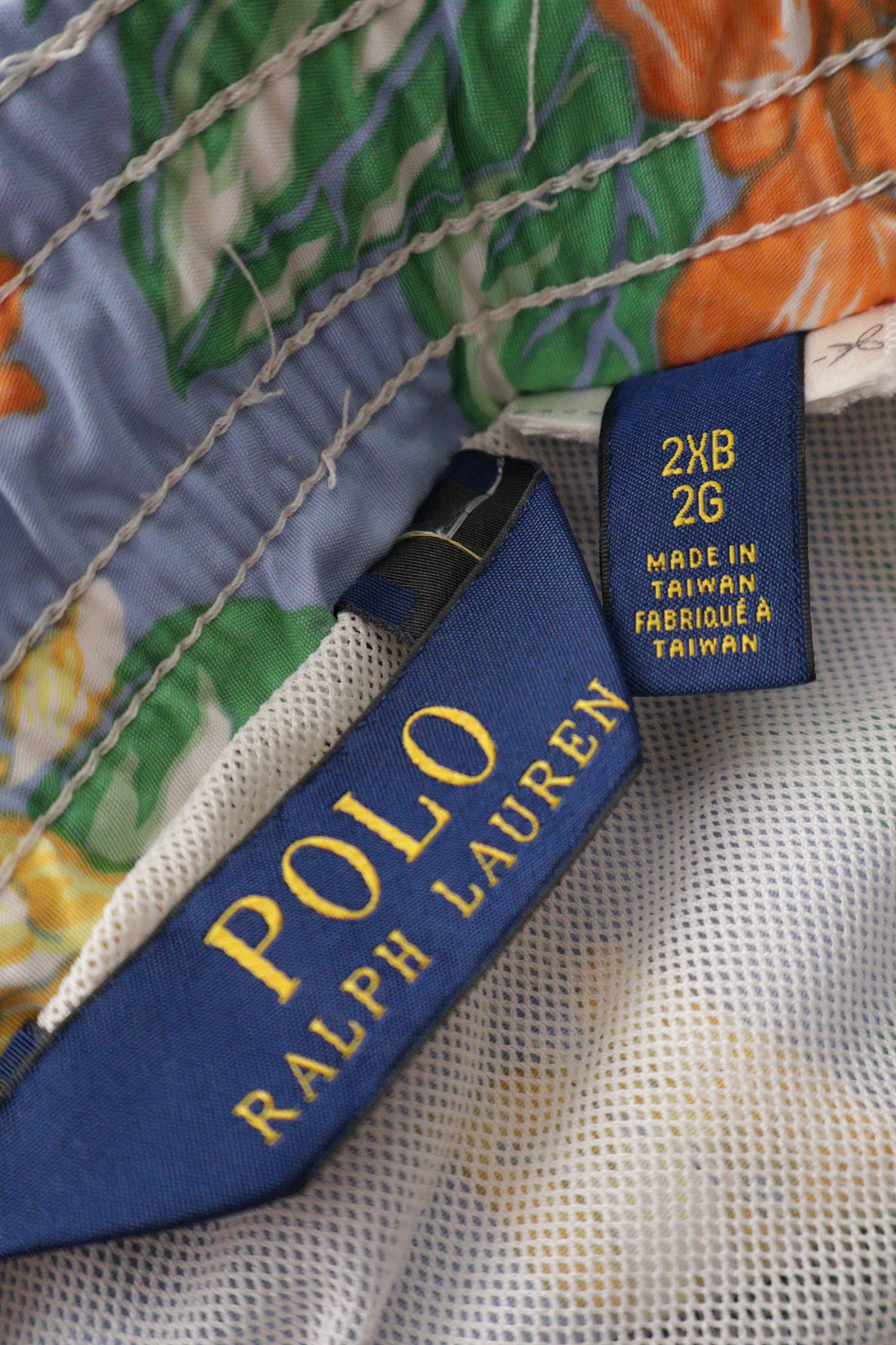Eticheta marime si compozitie (rotita dreapta) - Pantaloni baie - RALPH LAUREN albaștri deschiși cu imprimeu floral multicolor – XXL – Bărbați