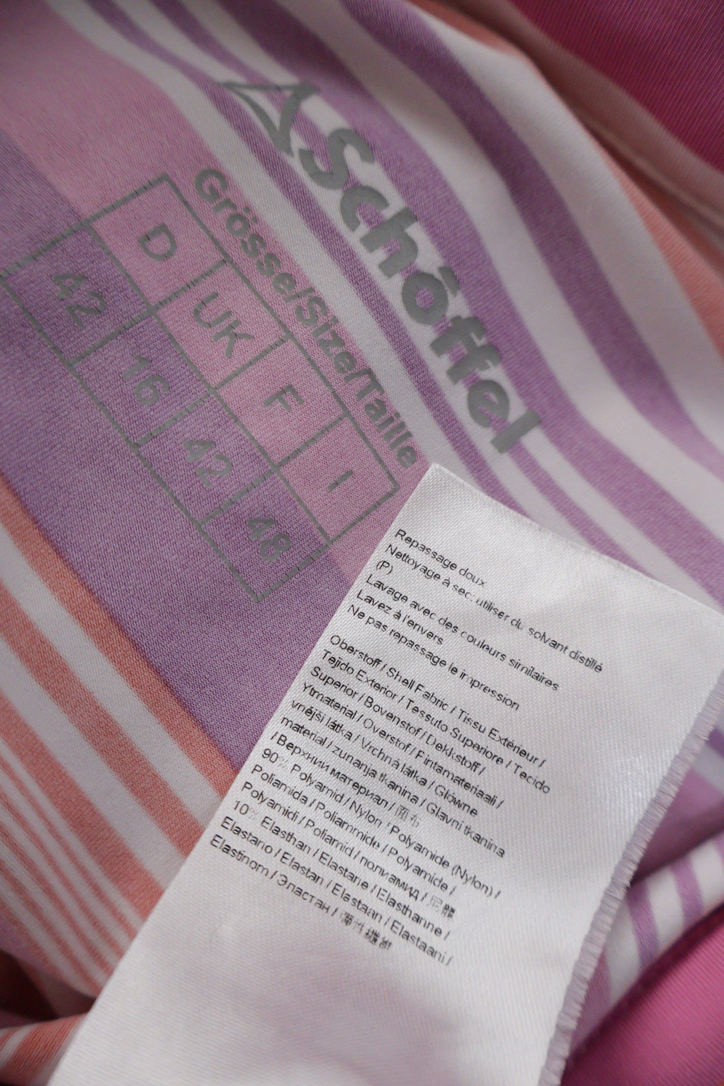 Tricou Schoffel roz, mov, alb, orange mărime L etichetă mărime și compoziție second-hand premium