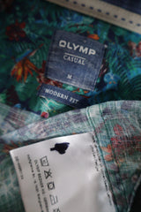 Camasa Olymp turcoaz, verde, roșu, portocaliu, bleumarin mărime M etichetă mărime și compoziție second-hand premium