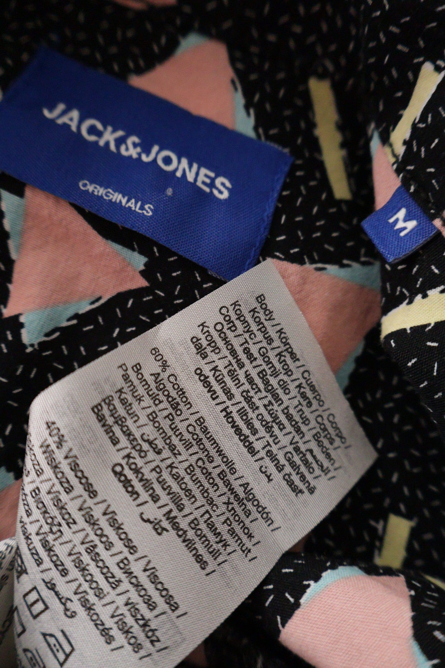 Camasa JACK&JONES negru, roz, galben, albastru deschis mărime M etichetă mărime și compoziție second-hand premium