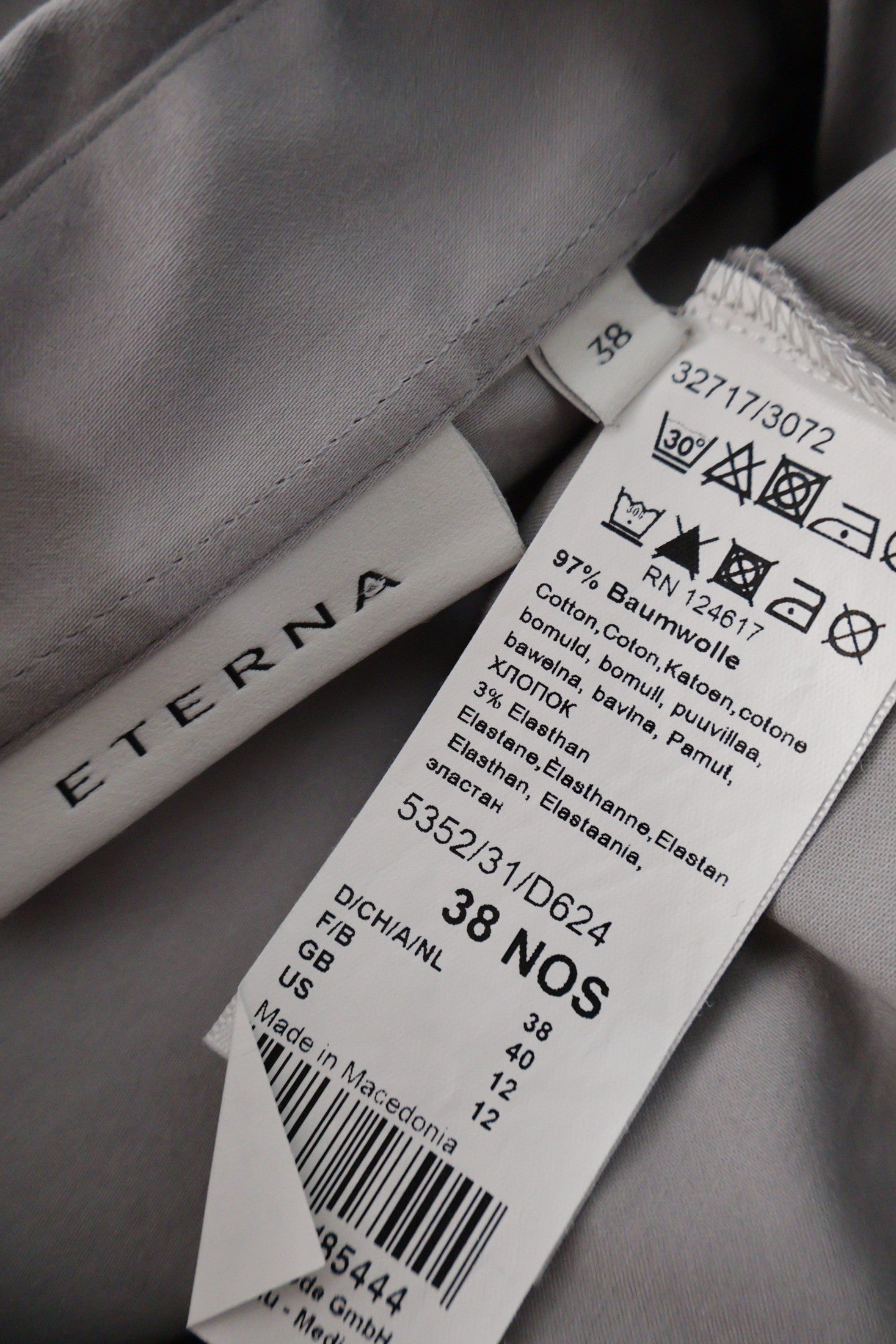 Camasa ETERNA gri deschis mărime M etichetă mărime și compoziție second-hand premium