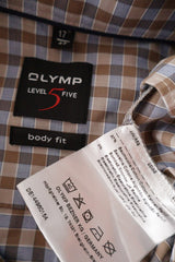 Camasa OLYMP Level Five bej, maro și albastru mărime XL etichetă mărime și compoziție second-hand premium