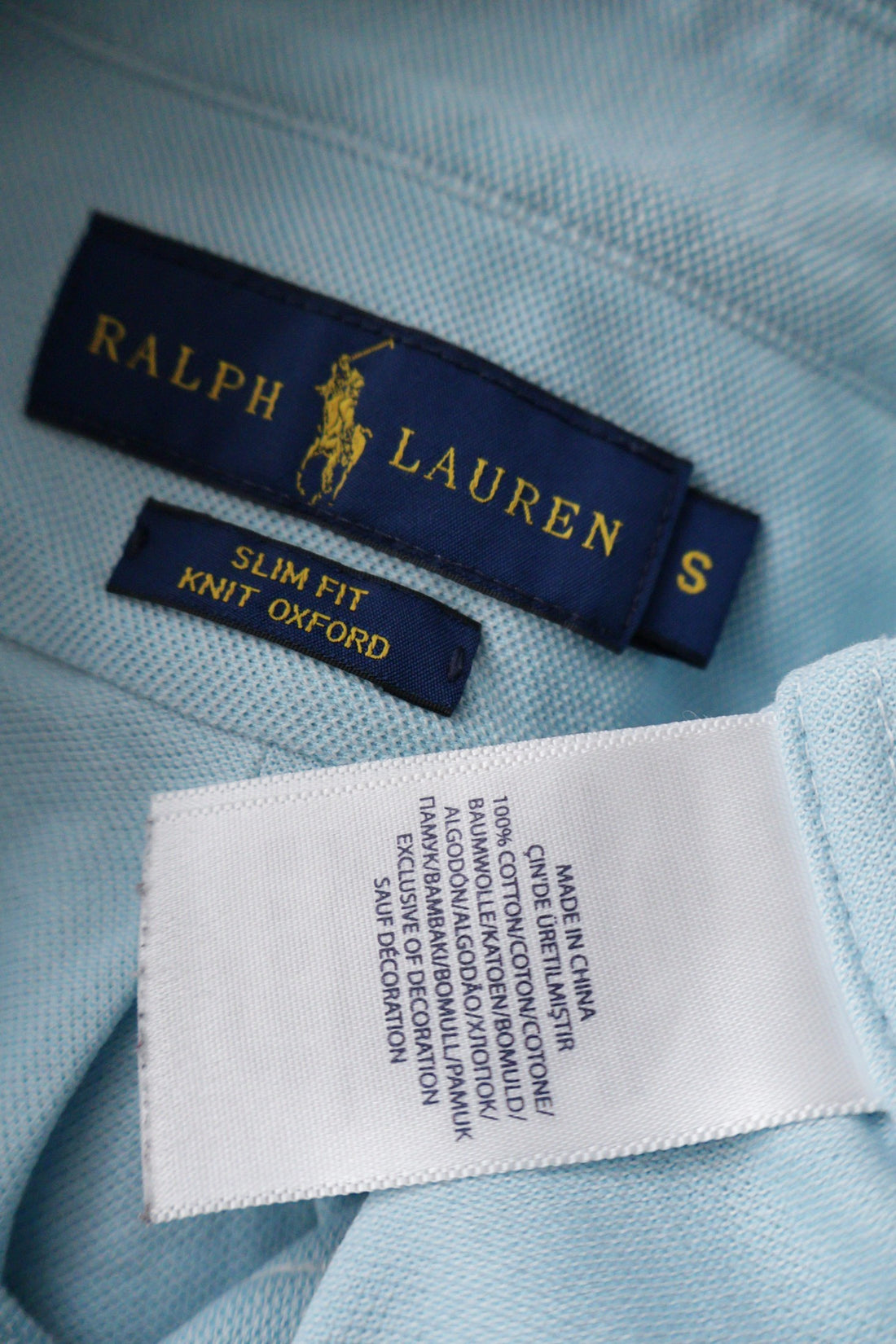 Camasa Ralph Lauren albastru deschis mărime S etichetă mărime și compoziție second-hand premium