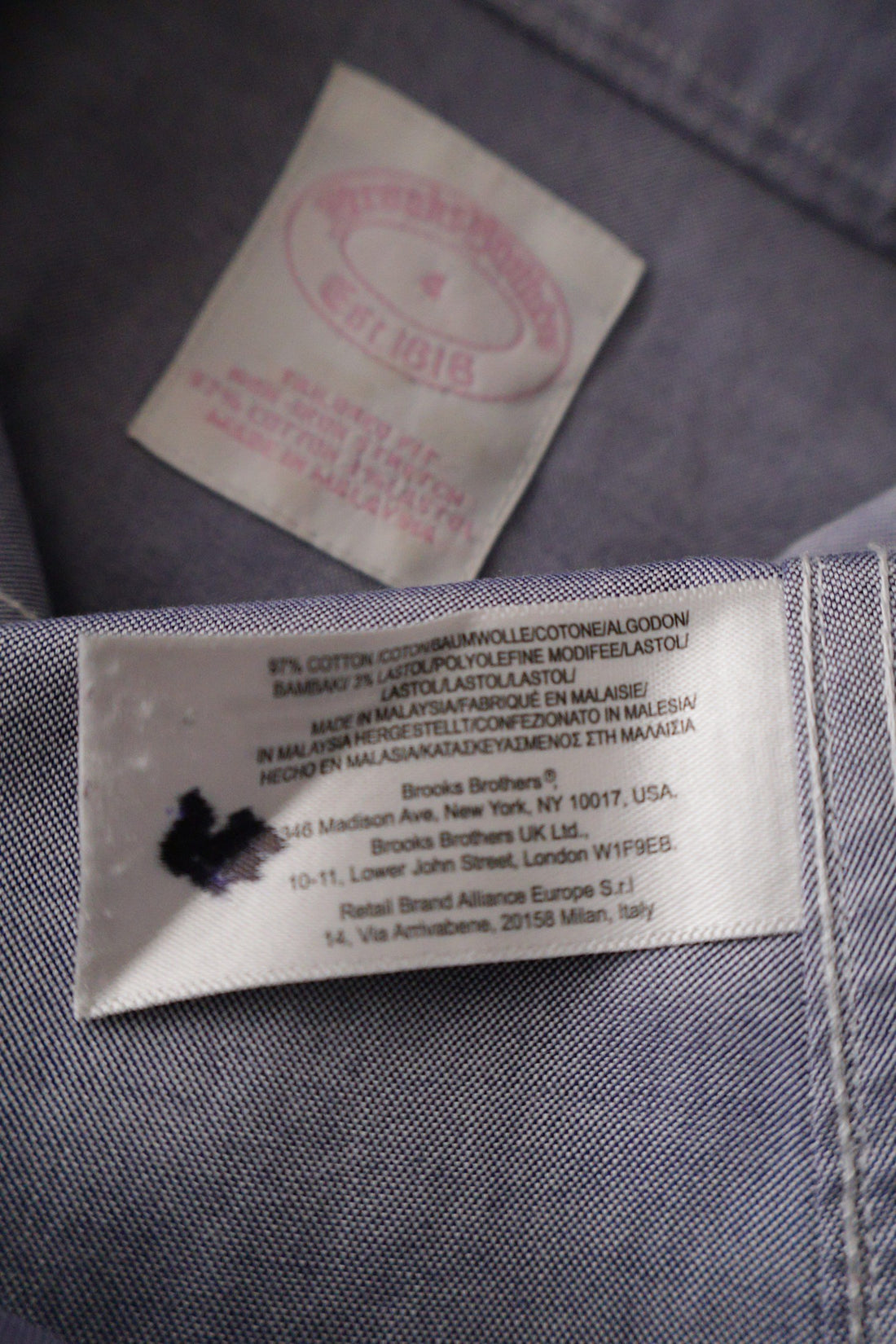 Camasa Brooks Brothers lila deschis mărime S etichetă mărime și compoziție second-hand premium