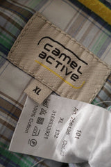 Camasa Camel Active alb cu carouri bej, verde si albastru mărime XL etichetă mărime și compoziție second-hand premium