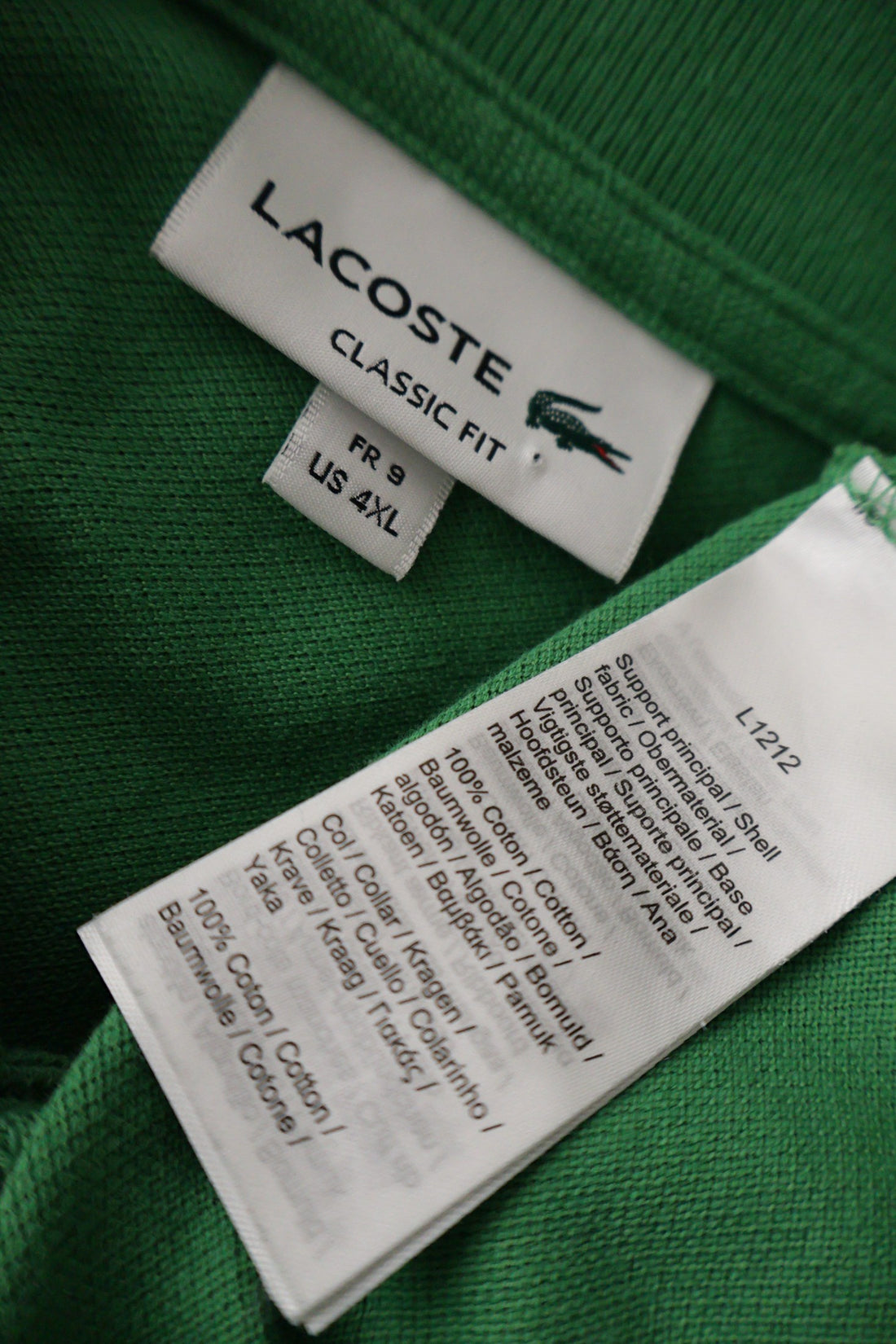 Tricou Lacoste verde mărime 4XL+ etichetă mărime și compoziție second-hand premium