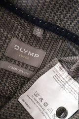 Camasa OLYMP gri cu model discret geometric mărime L etichetă mărime și compoziție second-hand premium