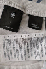 Tricou G-STAR alb cu print albastru mărime L etichetă mărime și compoziție second-hand premium