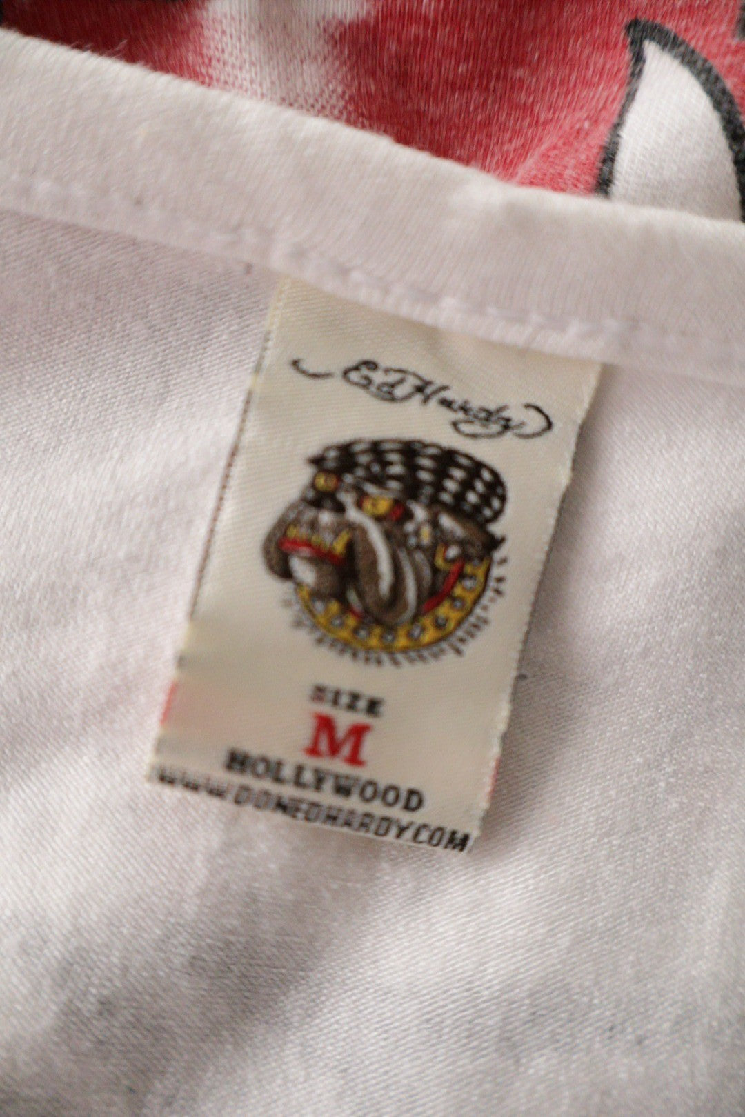 Tricou Ed Hardy alb mărime M etichetă mărime și compoziție second-hand premium