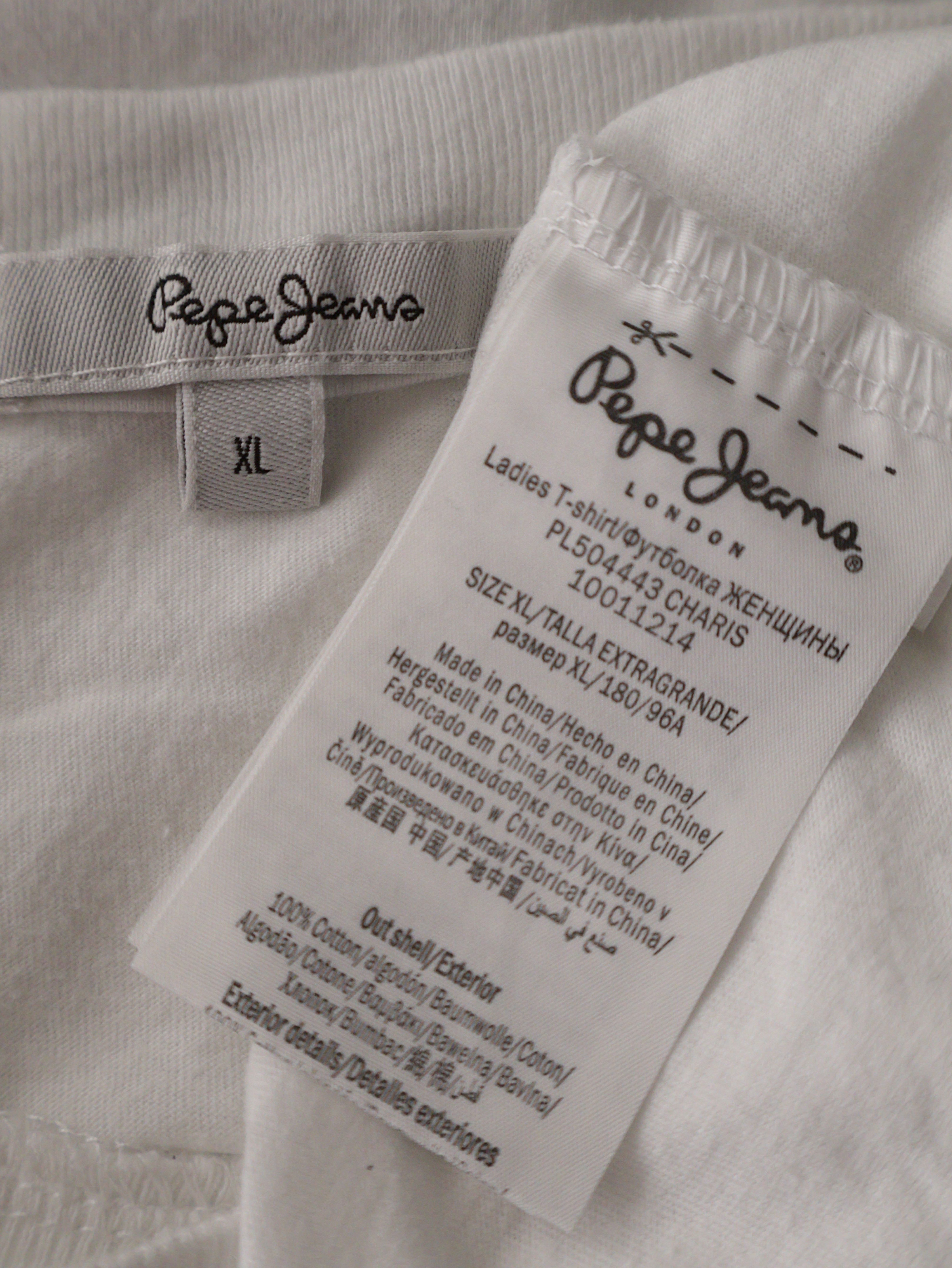 Eticheta marime si compozitie (rotita dreapta) - Tricou Pepe Jeans alb din 100%bumbac – XL – Femei