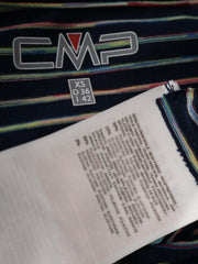 Eticheta marime si compozitie (rotita dreapta) - Tricou CMP cu dungi fine multicolore – XS – Femei