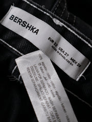 Eticheta marime si compozitie (rotita dreapta) - Pantaloni BERSHKA negru cu cusaturi contrastante – XS – Femei