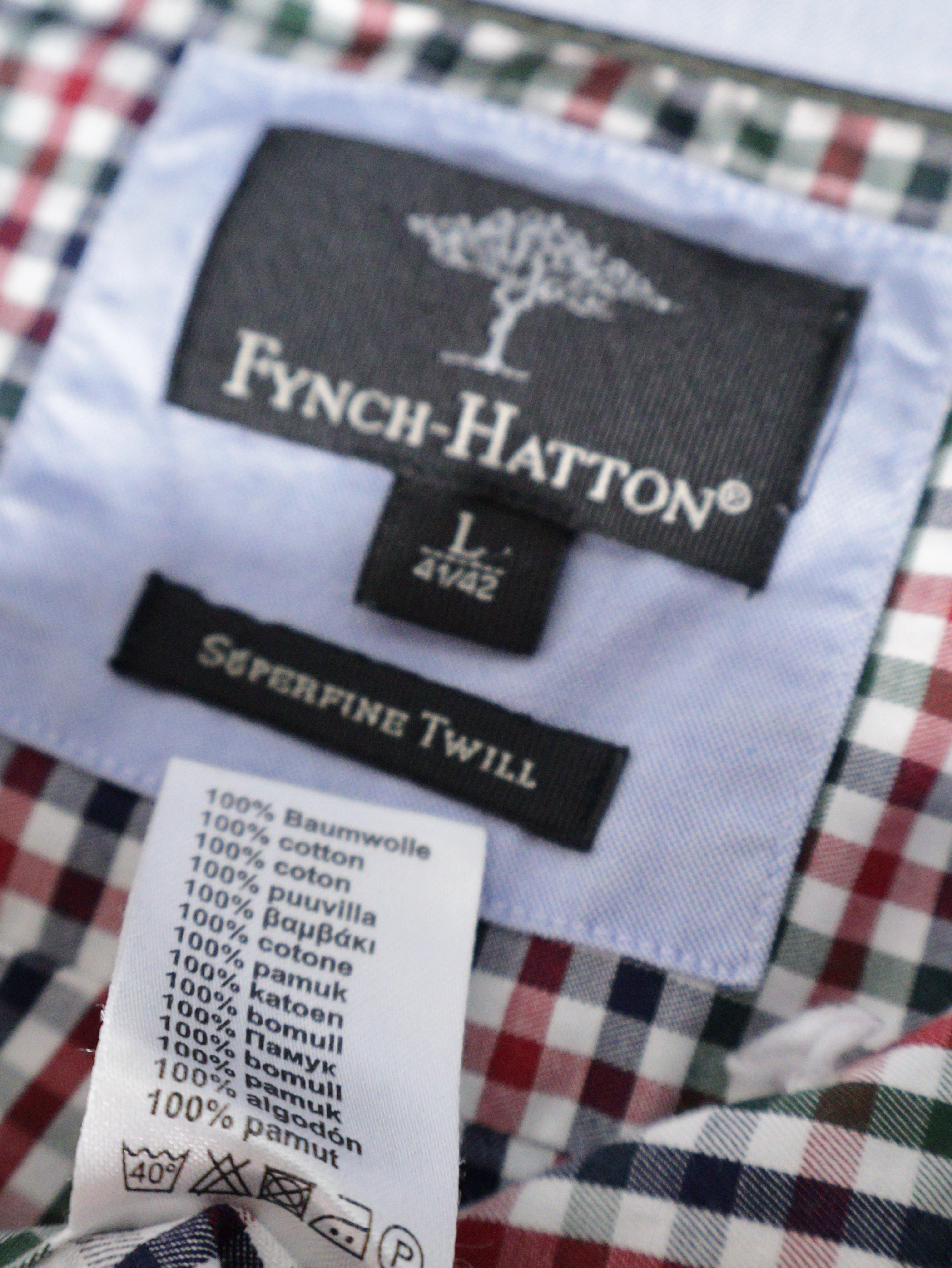 Eticheta marime si compozitie (rotita dreapta) - Cămașă Fynch-Hatton carouri fine multicolore – L – Bărbați
